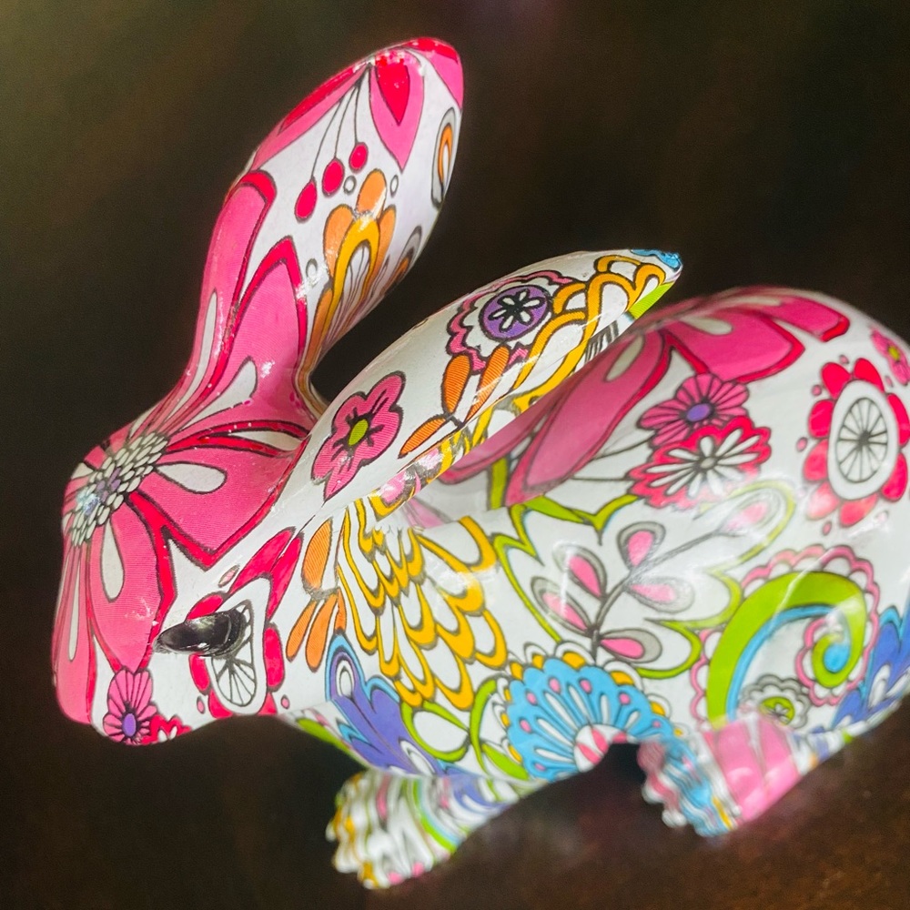 Bunny Rabbit Ceramic Floral Decoupage figurine (0059900) - Picture 4 of 9